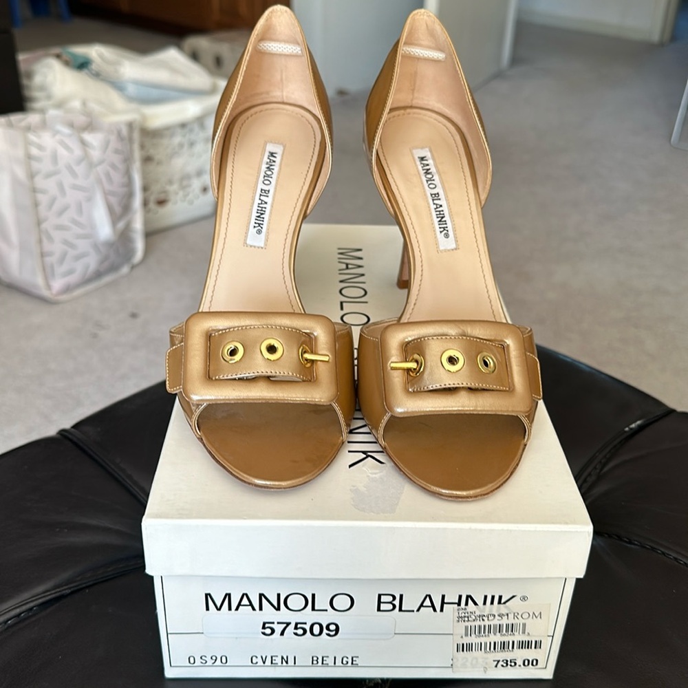 Manolo Blahnik - CVENI BEIGE size 37.5 Open Toes